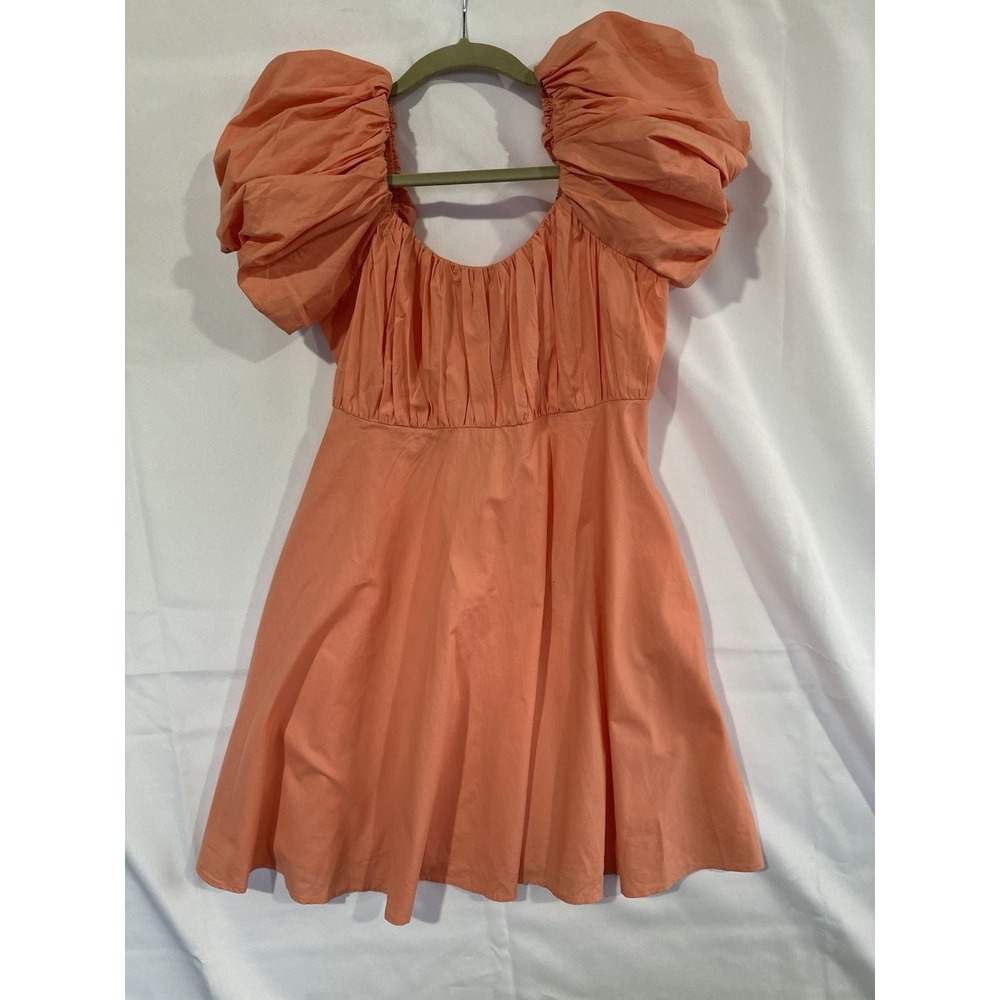 Abercrombie Fitch Emerson Smocked Puff Sleeve Mini Dress Sz M Coral/Peach Color